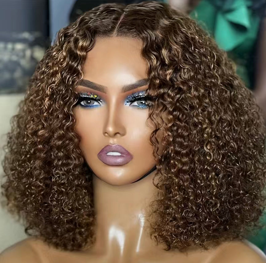 Luxury 13x4 Brown Curly Bob 14 inch